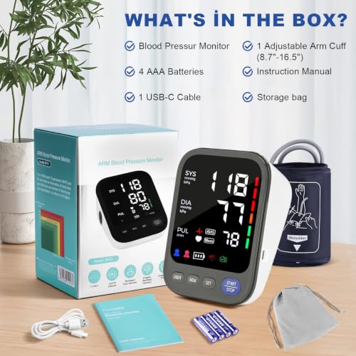 Image of Blood Pressure Monitor,Automatic Digital Upper Arm Blood Pressure Machine with Adjustable Large Cuff,Hypertension Detector-LED Display 2 Users 240 Sets Memory