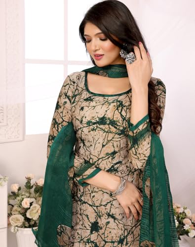 Image of Yashika Women's Printed Dress Material - Unstitched Crepe Fabric Kurti, Pants & Dupatta Set