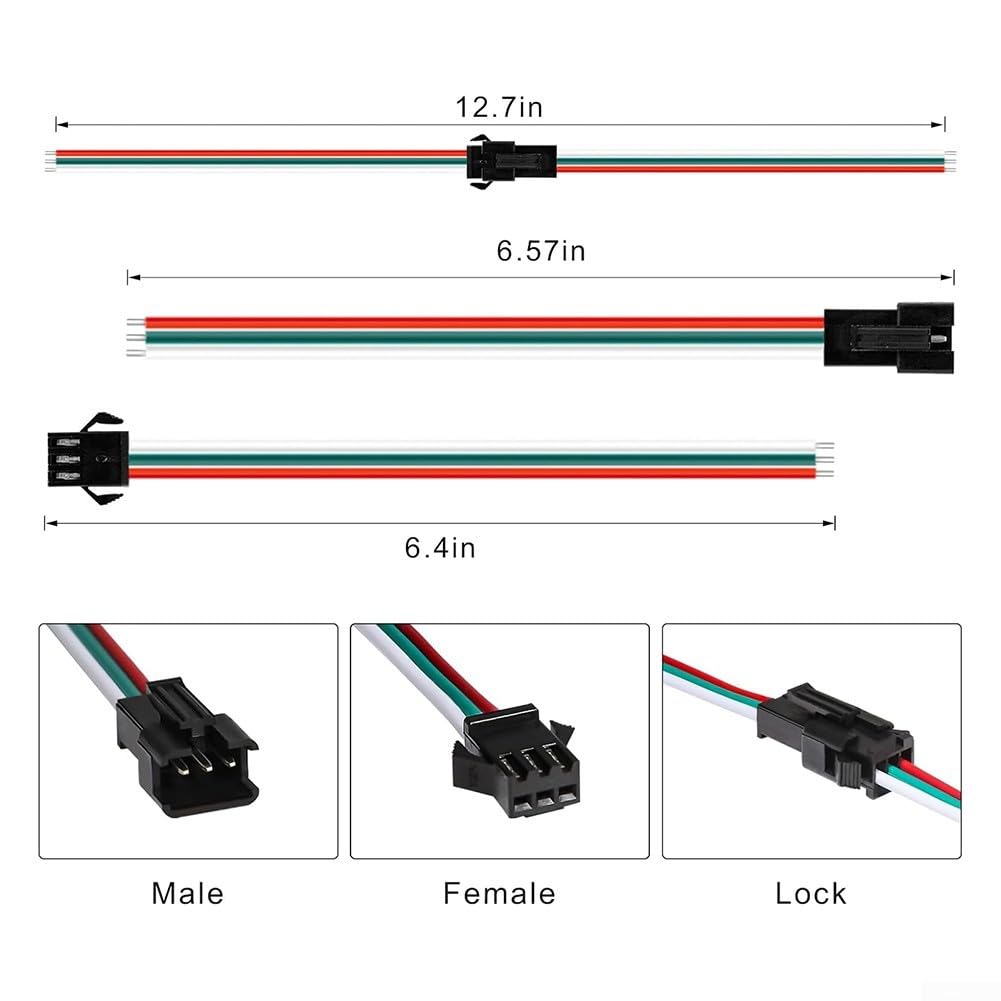 30 Paar JST SM 3-Pin-Steckverbinder mit 15 cm Kabeln – Stecker/Buchse LED-Streifen-Steckverbinderset für WS2812B, WS2811, SK6812, 20 AWG-Draht enthalten