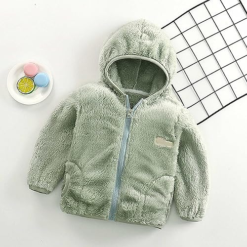 Kids Fleece Sweatshirt Jacket Winter Autumn Warm Zipper Coat with Hooded for Children (Green, 7-8 Years)4