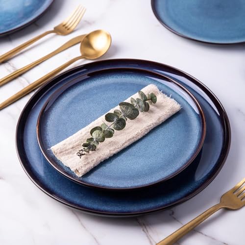 Image of LERATIO Ceramic Dinnerware Sets for 12, 36 Pieces Plates and Bowls Sets, Reactive Glaze Dishes -Scratch Resistant, Dishwasher&Microwave Safe&Oven Safe-Blue