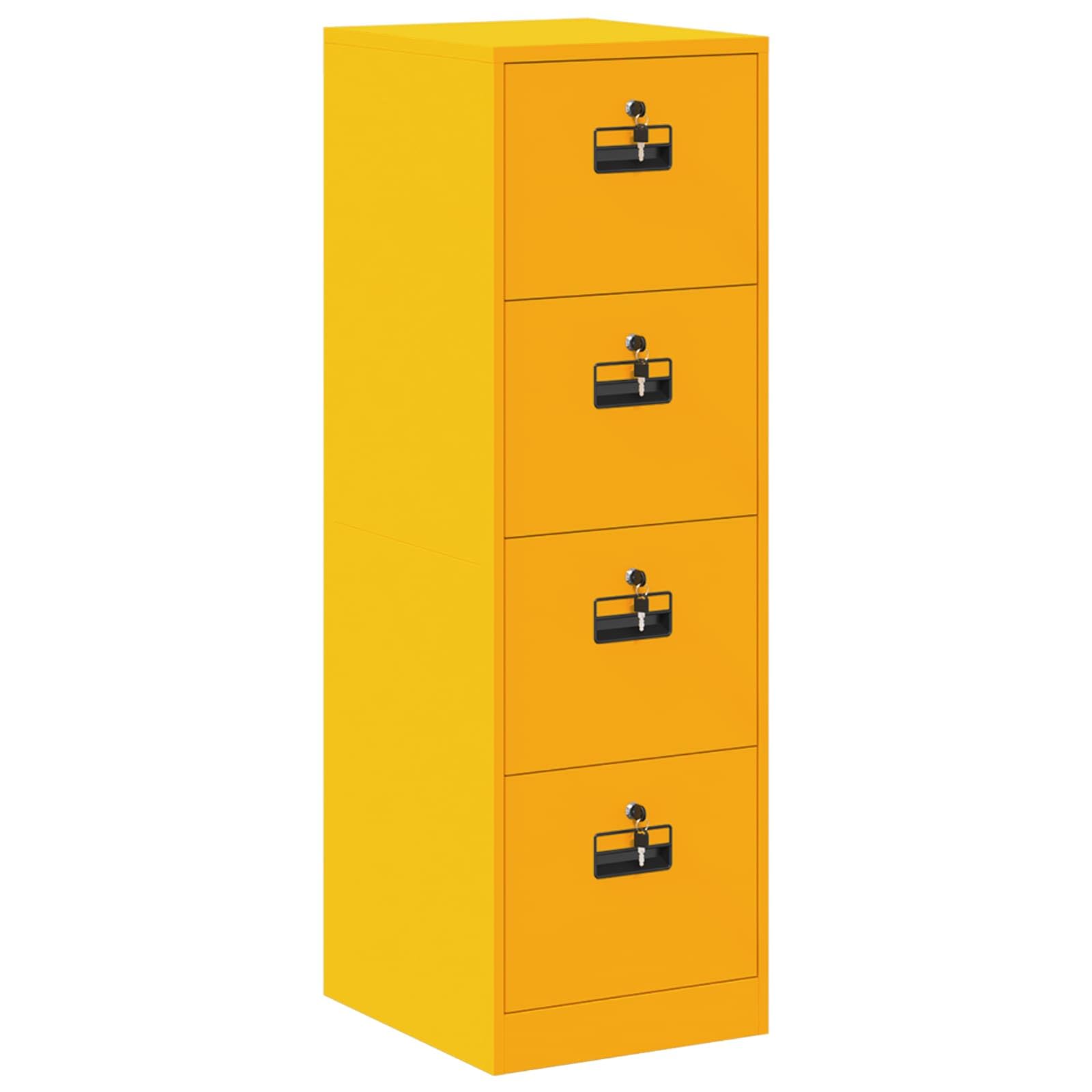 Armadietto moderno con cassetti, 2 pezzi, giallo senape, 44 x 50 x 106,5 cm, mobili da ufficio in acciaio freddo con serrature a cilindro e scaffali estraibili per professionisti