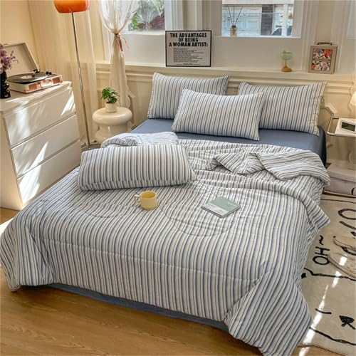 Highdi Colcha de Verano Rayas Simples Modernas, Colcha para Verano Reversible Ligera y Suave Microfibra Cubre Cama Fina, Colchas Cama Individuales Dobles Modernas (Azul,180x200cm)