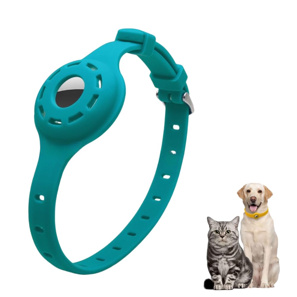 LiRui.R Airtag Protector Silicone Luminous Collar Adjustable Loss Prevention Eye-catching Pet Collar for Cats and Small Dogs(Lake Blue)