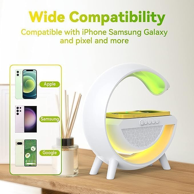Image of Luxurious G-Lamp | Bluetooth Speaker | Table Lamp with FM Radio | Wireless Charger for Mobiles | for Bedroom, Office, Restaurant | Birthday and Corporate Gift