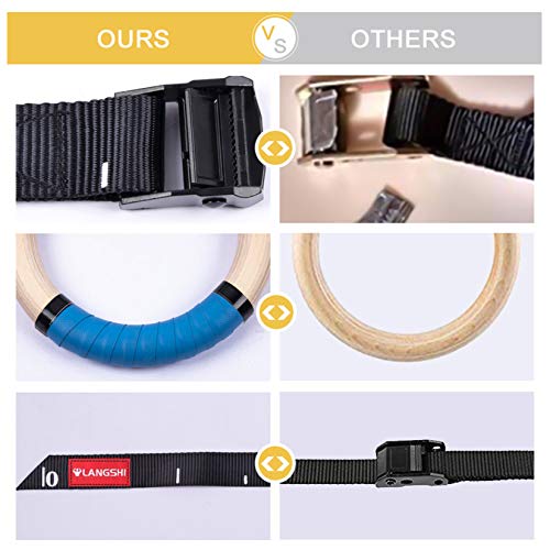 LANGSHI Wooden Gymnastic Rings with Buckles Straps Exercise Gym Rings Athletic Rings for Muscle Building, Ab Workout… - Image 6