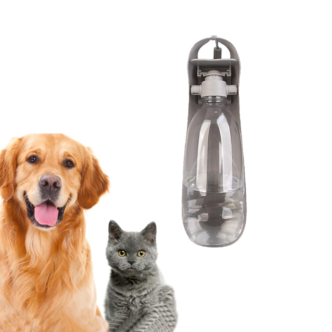 DULSPUE 550ML Botella de Agua para Mascotas, Bebedero Perro Portatil, Botella de Agua para Perros, Plegable a 180 Grados, Adecuado para Acampar, Senderismo, Viajar(Gris)