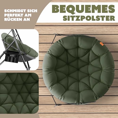 KESSER® Hängesessel mit Gestell Bali Hängeschaukel Hängestuhl bis 150kg für Indoor und Outdoor + Kissen & Seitentasche Hängekorb Stahlgestell & Schaumstoff Sitzpolster 3