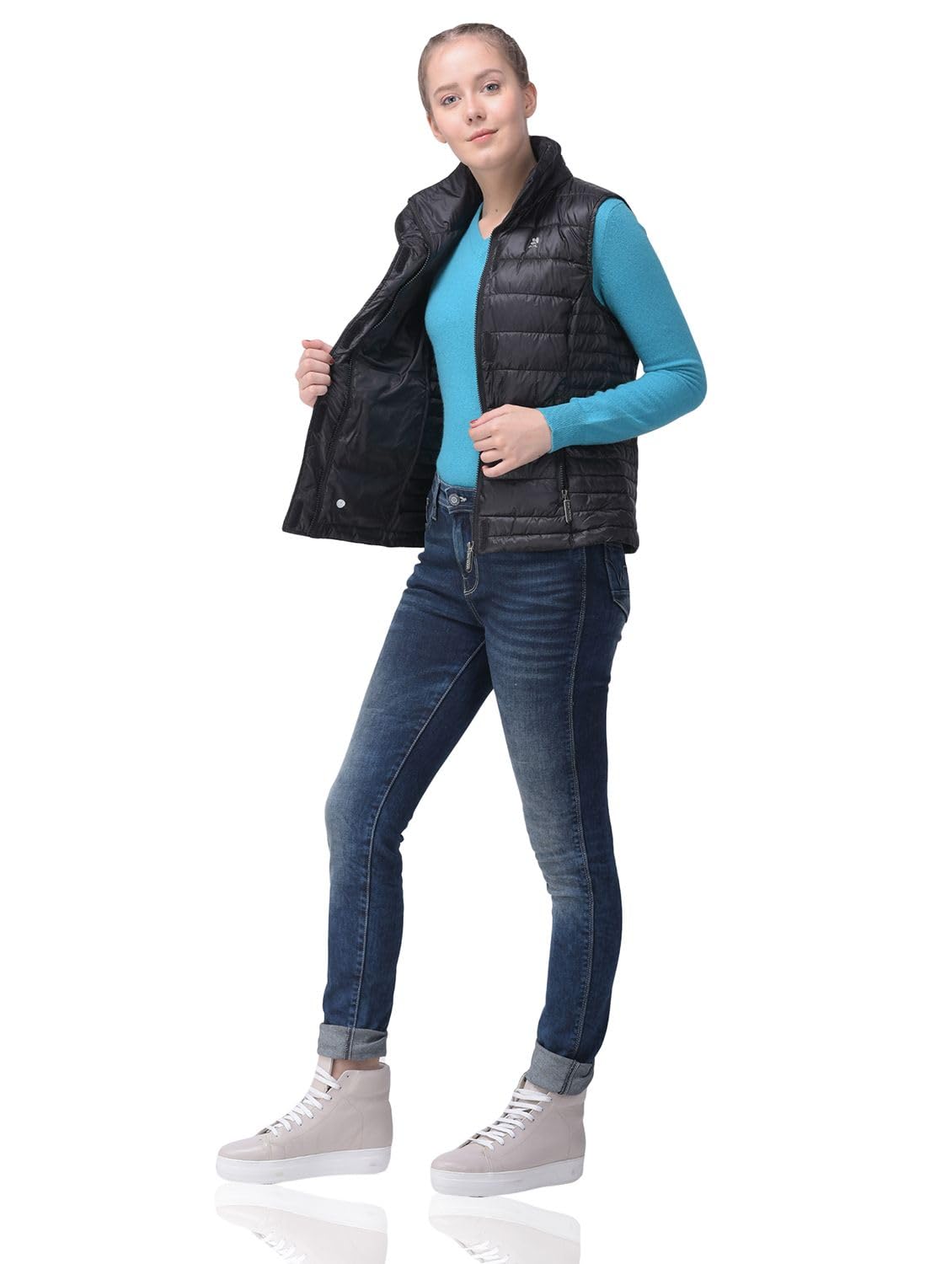 Black quilted sleeveless jacket