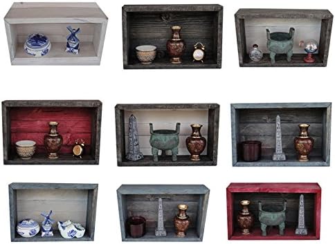 Wood/Wooden Shadow Box Display With Backing - 16" x 6" - Two Tone - Dark Walnut/Barn Red - Rustic Decorative Reclaimed Distressed Vintage Appeal