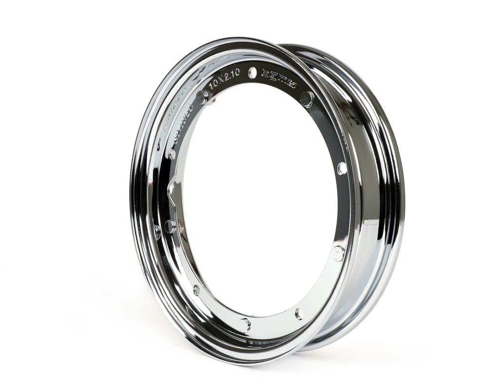 BGM Felge 2.10-10 Zoll, Stahl, Chrom V2.0 kompatibel für Vespa V50, 50N, Special, PV, ET3, PK50-125 (S/XL/XL2), PX, T5, Sprint, Rally, GT/GTR, LML Star, Deluxe | Vorne und hinten verwendbar; kompatibel mit Vespa Special, PV, ET3, PK50-125 (S/XL/XL2), T5,