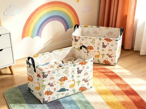 Image of Sanjiaofeng Rectangular Dinosaur Basket,Baby Storage Bins with Handles,Dirty Clothes Basket,Kids Book bin,Dinosaurs Room Decor(Tropical Dinosaurs)