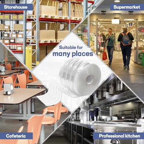 Image of Moukeren Plastic Curtain Strips, 100 ft x 8 in Clear PVC Strip Curtain Roll, Heavy Duty Plastic Insulated Freezer Door Strips for Commercial, Walk-in Cooler, Garage, Warehouse, 0.08 inch Thickness