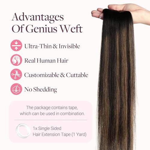 Image of GOO GOO Tape In Weft Hair Extensions Human Hair, Genius PU Long Weft Tape In Hair Extensions Real Human Hair, Silky Easy to Use, 1B /6 /1B Balayage Natural Black to Chestnut Brown 24 inch 80g 2pcs