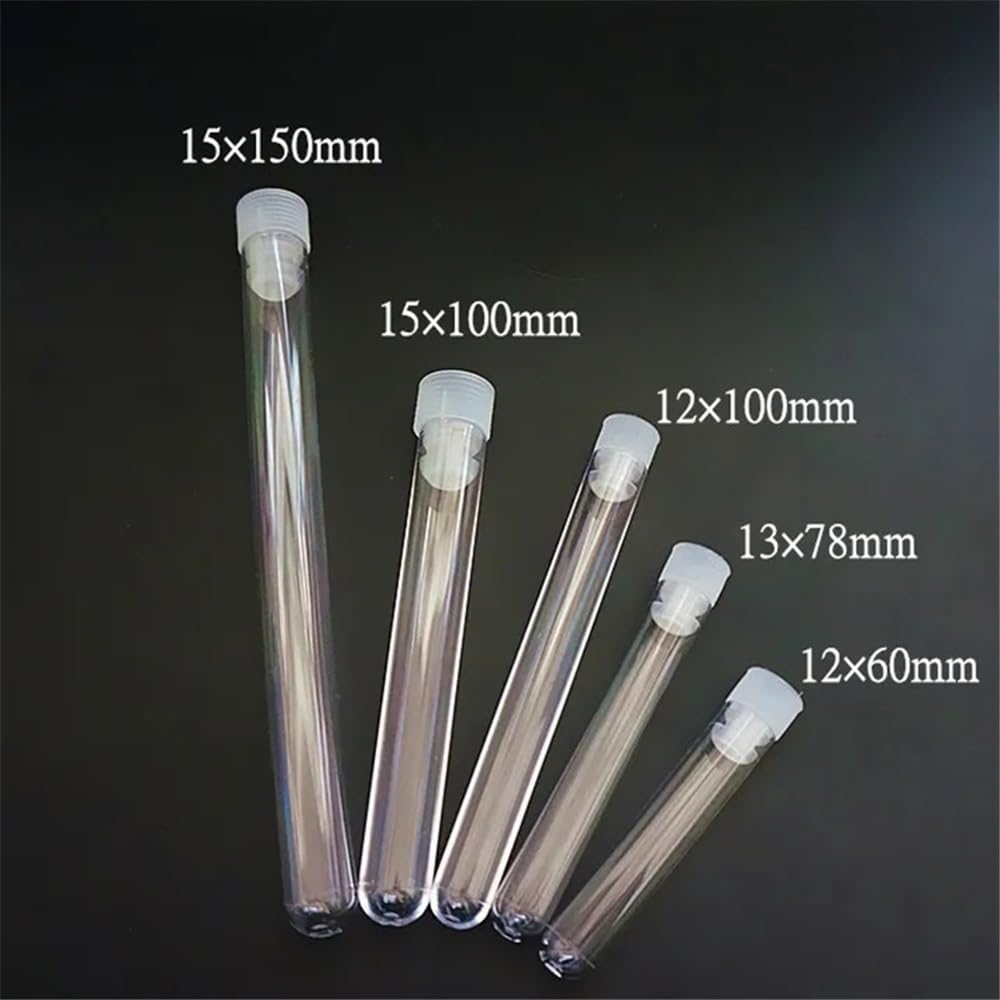 Equipos y suministros de laboratorio Lote de 50 tubos plástico transparentes con tapón blanco y fondo redondo