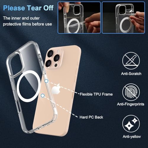 Image of REALCASE Polycarbonate Ultra-Hybrid Back Case Cover For iPhone 16 Pro Compatible With Magsafe|Camera Protection|Hard Crystal Clear Back|Shockproof Bumper Cover Case For iPhone 16 Pro(Transparent)