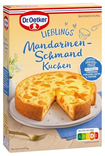 Dr. Oetker Mandarinen-Schmand Kuchen, 4 x 460 g, Backmischung für Schmand-Kuchen mit fruchtig-frischem Geschmack, einfache Zubereitung & gelingsicheres Backen