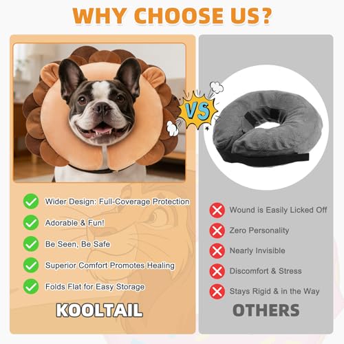 Image of KOOLTAIL Inflatable Dog Cone Collar, Soft Donut E Collar for Dogs After Surgery to Stop Licking Enhanced Alternative, Blow Up Pet Neck Pillow Recovery Adjustable Cone for Dog Cat, Upgrade Size,Lion XL