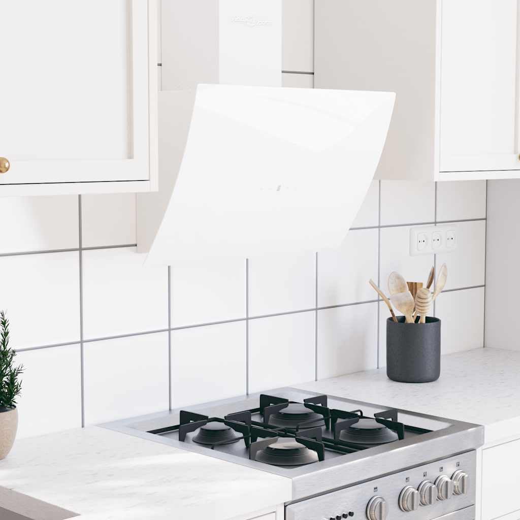 vidaXL Campana Extractora de Pared Cocina Soporte Ventilador Lámpara LED Forma Inclinada Fácil de Limpiar Acero Vidrio Templado Blanco 60 cm