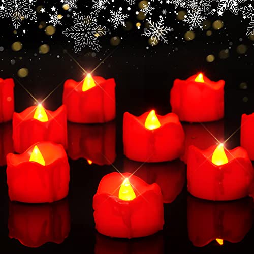 Image of Homemory 24-Pack Halloween Red Dripping Flameless Tea Lights, Battery Operated Flickering LED Candles, Safe for Pumpkins, Party & Holiday Decor, 1.58 inch D x 1.2 inch H, Warm White Glow