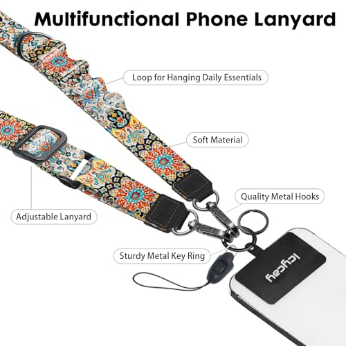 Image of Icycay Phone Lanyard Crossbody Strap Neck Adjustable Teacher Women Boho | for Cell Phone Case Keys ID Badges, Anti Theft, Multifuctional, Cute Phone Holder, Travel Hiking Essential Accessories, Gifts