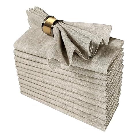 GFI Linen Club Flax(20% Linen,80% Cotton) Linen Cloth Dinner Napkins with metered Corners, Pack of 12, Reusable, Soft Durable, Dining, Kitchen, (18x18) Cover