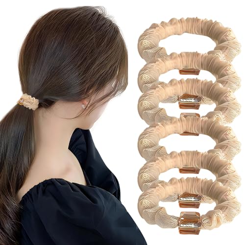 Otyou 高弾性メッシュカバーヘアシュシュ スキニーヘアタイ ソフトシュシュボブル ボンネット ポニーテールホルダー リストバンド ヘアアクセサリー 女の子/キッズ/バイク/テニス用 (肌色) 6個パック