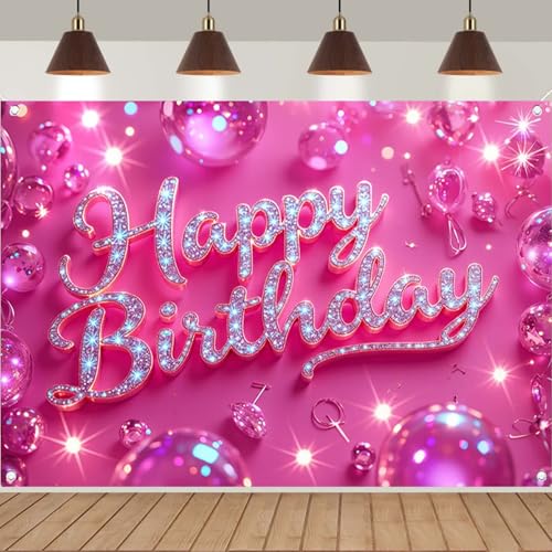Image of Pink Happy Birthday Backdrop for Women Hot Pink Happy Birthday Banner-70.8x43.3 inch Reusable Birthday Party Decorations