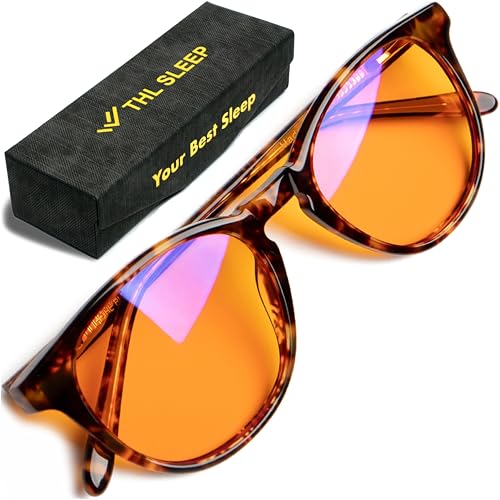 Orange Blue Light Blocking Glasses for Better Sleep - 99.5% Premium Acetate Amber Orange Computer Migraine Glasses for Women & Men - Amber fl 41 TV Gaming Blue Light Blockers for Eye Strain & Fatigue