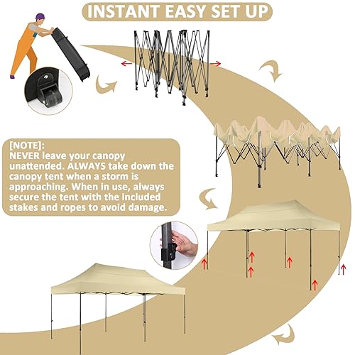 Image of COBIZI 10x20 Pop Up Canopy Tent,Heavy Duty Canopy(Khaki Gray No Sidewalls)