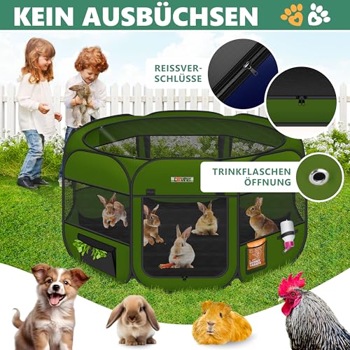 Lovpet® Welpenlaufstall Tierlaufstall Faltbar für Kleintiere Hunde, Katzen Inkl. Hundenapf und Fleece Decke Hundelaufstall Freigehege Oxfordgewebe Pop-up System Indoor & Outdoor, Khaki