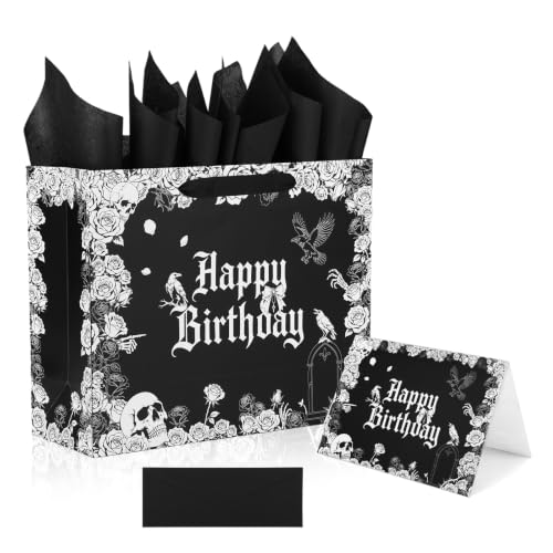 ensemble sac cadeau gothique anniversaire, sac spooky avec papier