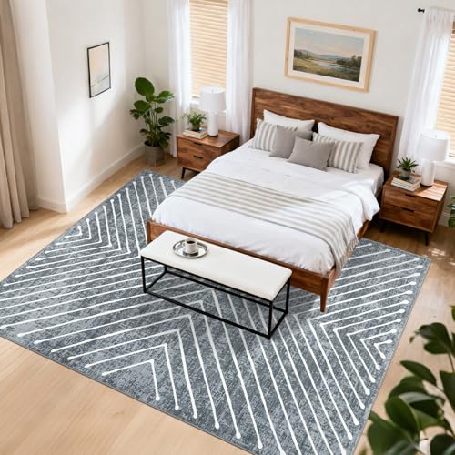 8x10 Area Rug for Living Room Washable Rug Non Slip Large Bedroom Stain Resistant Dining Room Throw Rug Contemporary Accent Carpet Ultra Soft Modern Carpet for Home Decor Office, Dark Grey - Image 3