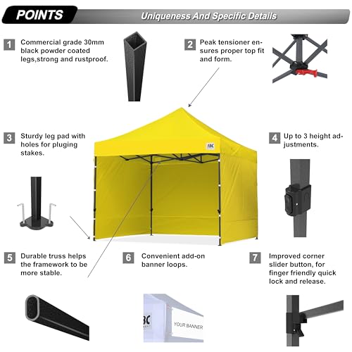 Image of ABCCANOPY Heavy Duty Easy Pop up Canopy Tent with Sidewalls 10x10, Yellow