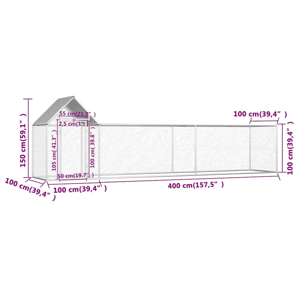 Gallinero de 5 x 1 x 1,5 m, acero galvanizado, gran recinto al aire libre para aves de corral con techo protector y puerta con cerradura, recinto para gallinas, patos y gansos en el