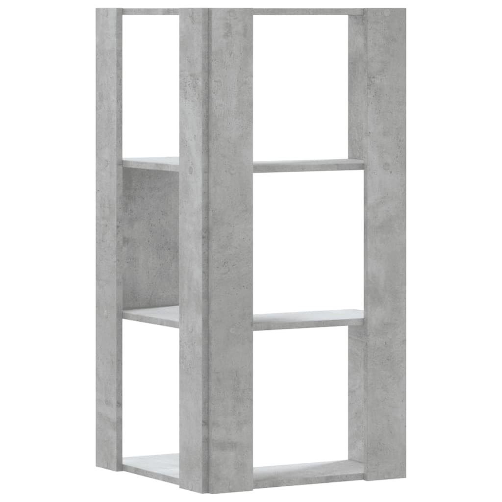 vidaXL Libreria angolare a 3 livelli, grigio cemento legno di ingegneria, scaffale a libri angolari, vetrina angolare, armadio ad angolo