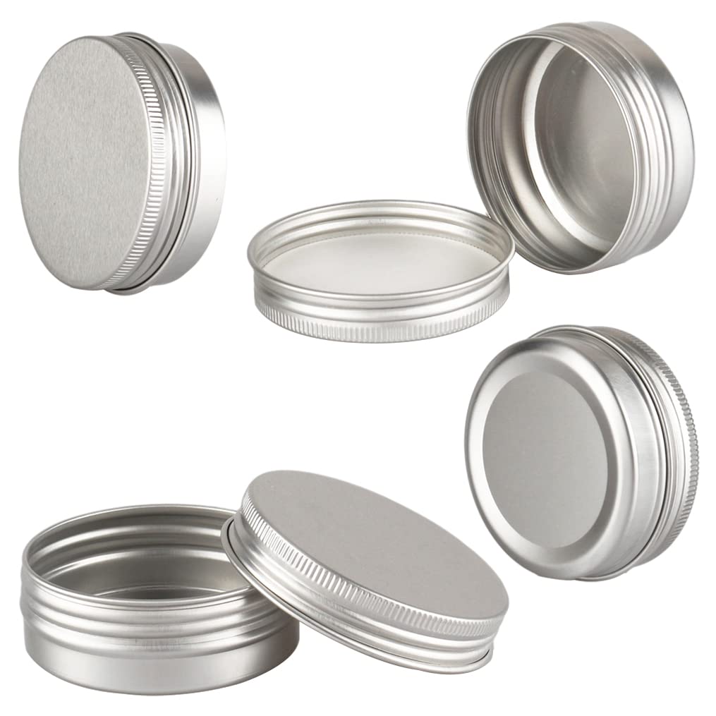 100 Pezzi Contenitore in Alluminio da 40ml - Ø57x23mm Argento Barattoli in Alluminio con Tappo a Vite Rotonda Vaso Barattolo Cosmetico Contenitori per Cosmetici Candele Balsamo Labbra