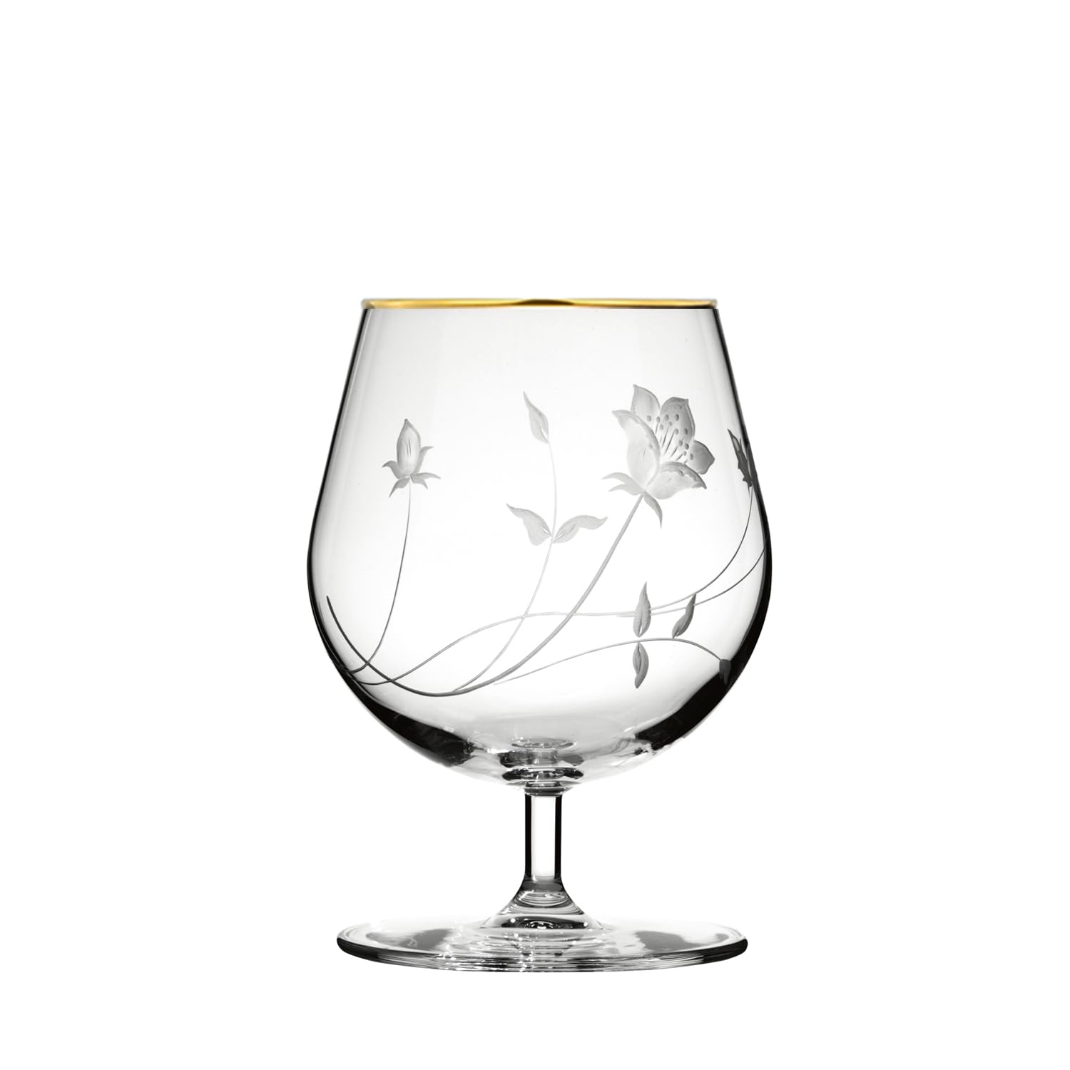 ARNSTADT KRISTALL Copa de coñac Liana Gold (14 cm), cristal soplado artesanalmente, tallado a mano, borde dorado de 24 quilates