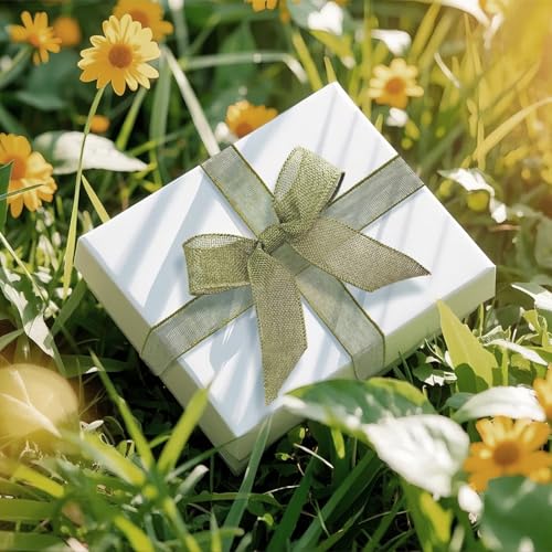 Burlap Wired Ribbon 2-1/2 Inch x 10 Yards Solid Wired Edge Ribbon for Big Bows, Wreaths, Outdoor Decoration, Gift Wrapping, Fall Crafts, Flower Bouquets, Garland (Spring Moss)