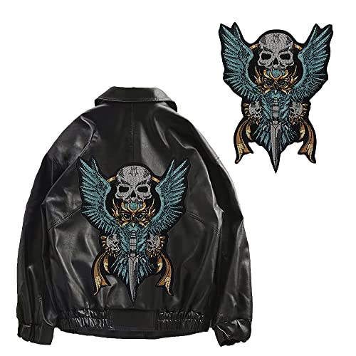 EMDOMO Stickerei-Applikation, Totenkopf-Aufnäher, zum Aufbügeln auf Motorrad, Biker, Jacke, Rücken