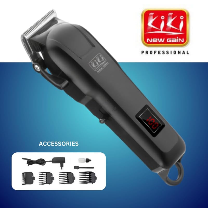 Image of KIKI NEW GAIN Salon Series Professional Cordless Hair Clipper Digital Display 6000 RPM Powerful magnet Motor High Carbon steel 4 Guide Comb Taper Lever Adjustment Runtime: 240 min, Model 11