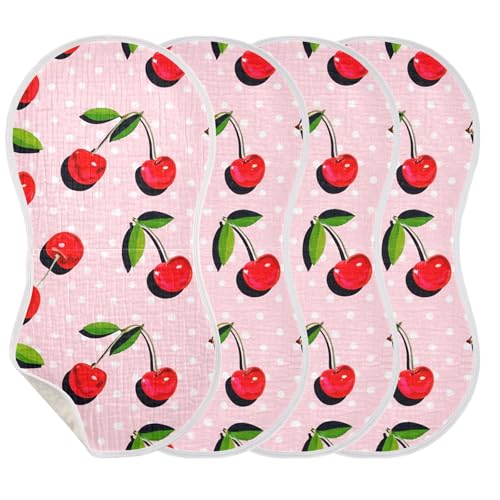 2 Pack Baby Burp Cloths, Soft Absorbent Burping Cloths for Babies, Cotton Milk Spit Up Rags, Large Size for Newborns, Baby Boys and Girls (Cherries Shadows Pattern)3