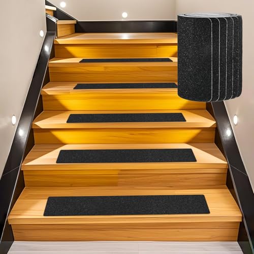 Image of M METERXITY 12-Pack Anti Slip Traction Tape 24 inch x 6 inch Best Grit Outdoor Non-Skid Tape High Traction Friction Abrasive Adhesive for Indoor /Outdoor Stairs Step [Black]