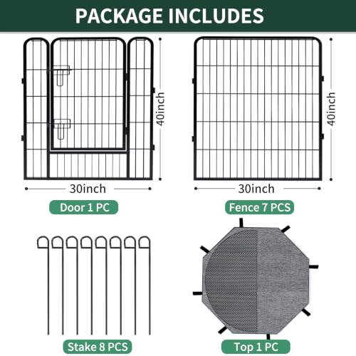 Image of PETIME Dog Playpen,Metal Exercise Puppy Pen Heavy Duty Kennels Yard Fence Indoor /Outdoor 30 inch W x 40 inch H 8 Panels Dog Cage with Octagon Top Cover and Bottom Pad