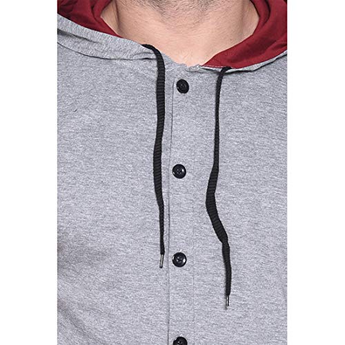 Image of Geum Men's Full Sleeve Hooded T-Shirt with Button-Down Front | Casual Slim Fit Cotton Shirt-Style Tee