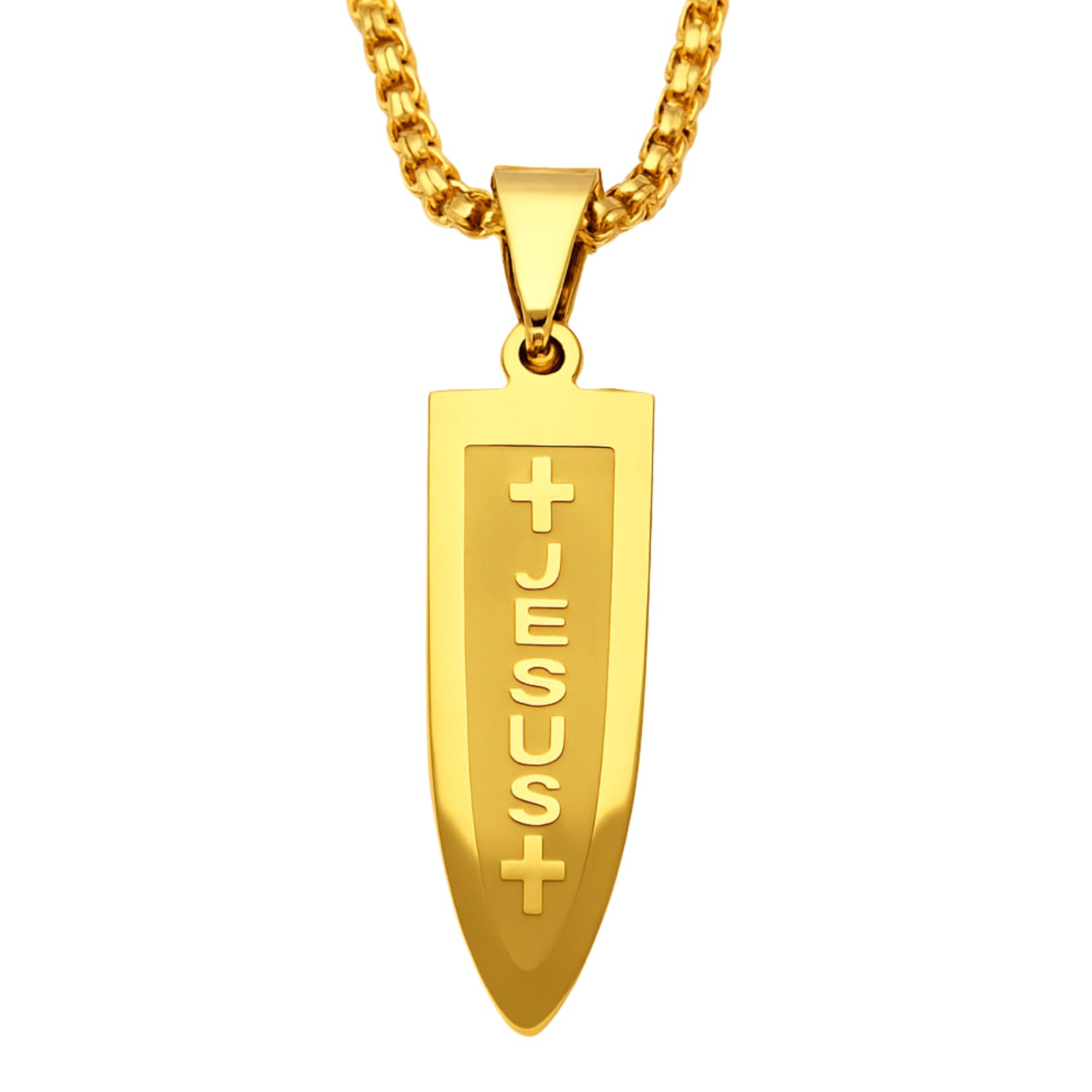 CAUGHTIN4K Cross Necklace Pendant for Men Anti Tarnish Stainless Steel | Jesus Engraved Tag Gold Pendant with 24 Inches Neck Chain for Boys-image-31