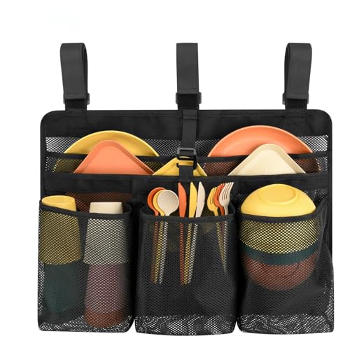 Senvitate Zusammenklappbares Abtropfgestell, Camping-Geschirr-Trockentasche, Camping-Küchen-Organizer, Netz-Besteck-Ablaufaufbewahrung für Wohnmobil, Camping, Wandern, Reisen, Kochen im Freien
