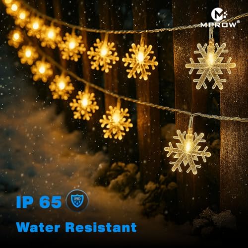 Image of MPROW Christmas Snowflake Lights, Warm White LED Fairy String Lights, 20LED Battery Powered Waterproof Decorative Hanging Lights for Xmas Tree, Holiday, Wedding, Indoor /Outdoor Garden Decor