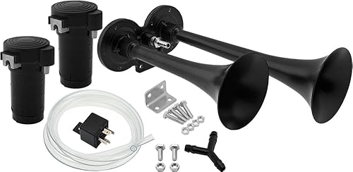 Vixen Horns Bocina de aire de tren de trompeta dual con dos compresores Sistema completo completokit negro 12V VXH2311DB