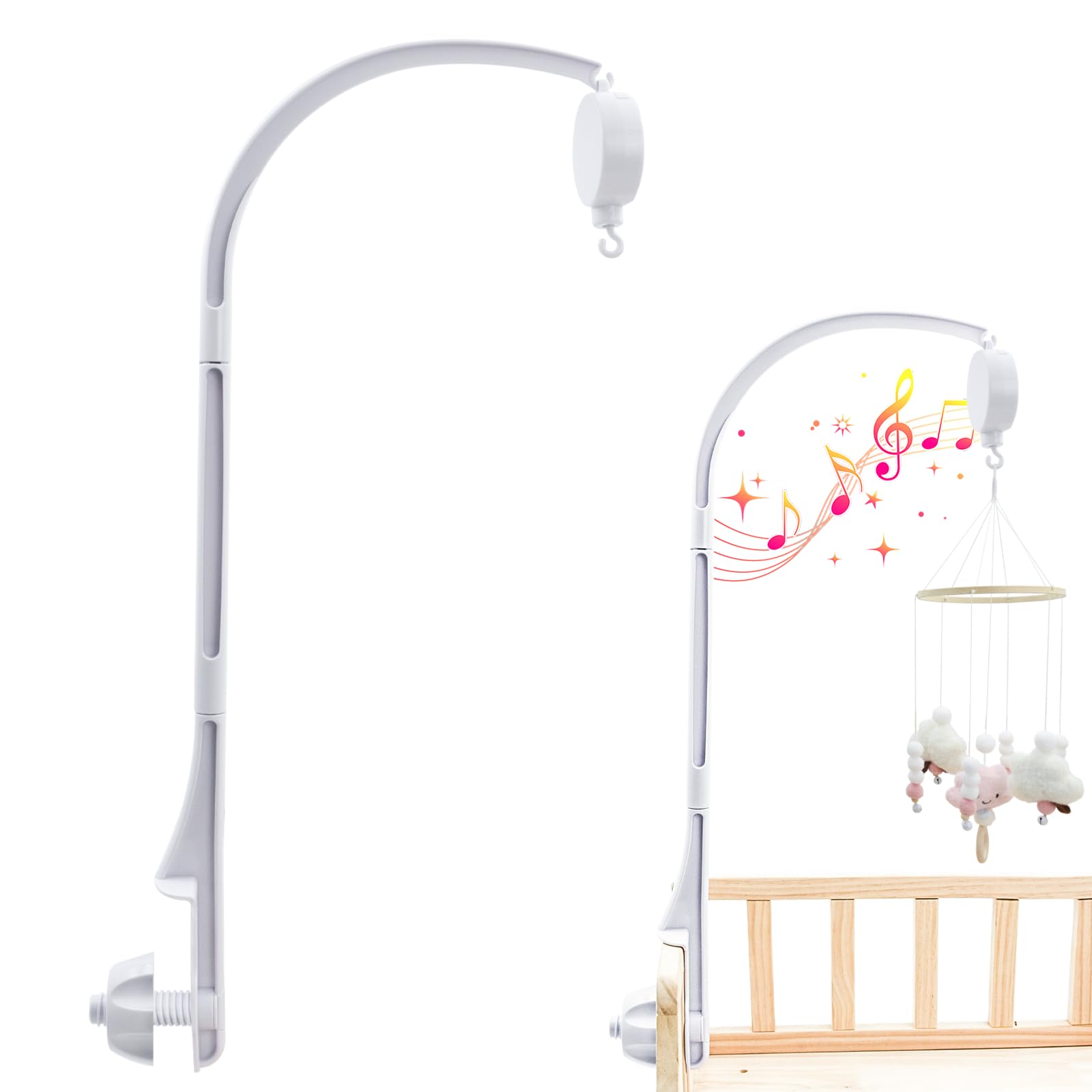 Coriver Baby Mobile Halterung Weiß, Verstellbare Babybett Halterung, Abnehmbarer Kinderbett Mobile Gestell, Halterung Mobile Wickeltisch,Mobile Babybett zum Aufhängen Krippe Windspiele-Ohne Spielzeug